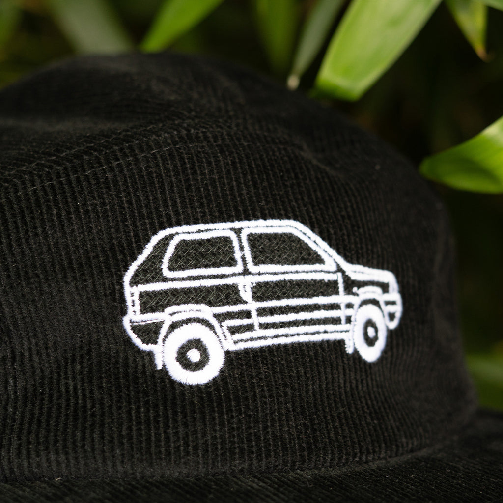 PANDA EMBROIDERED CORD CAP BLACK
