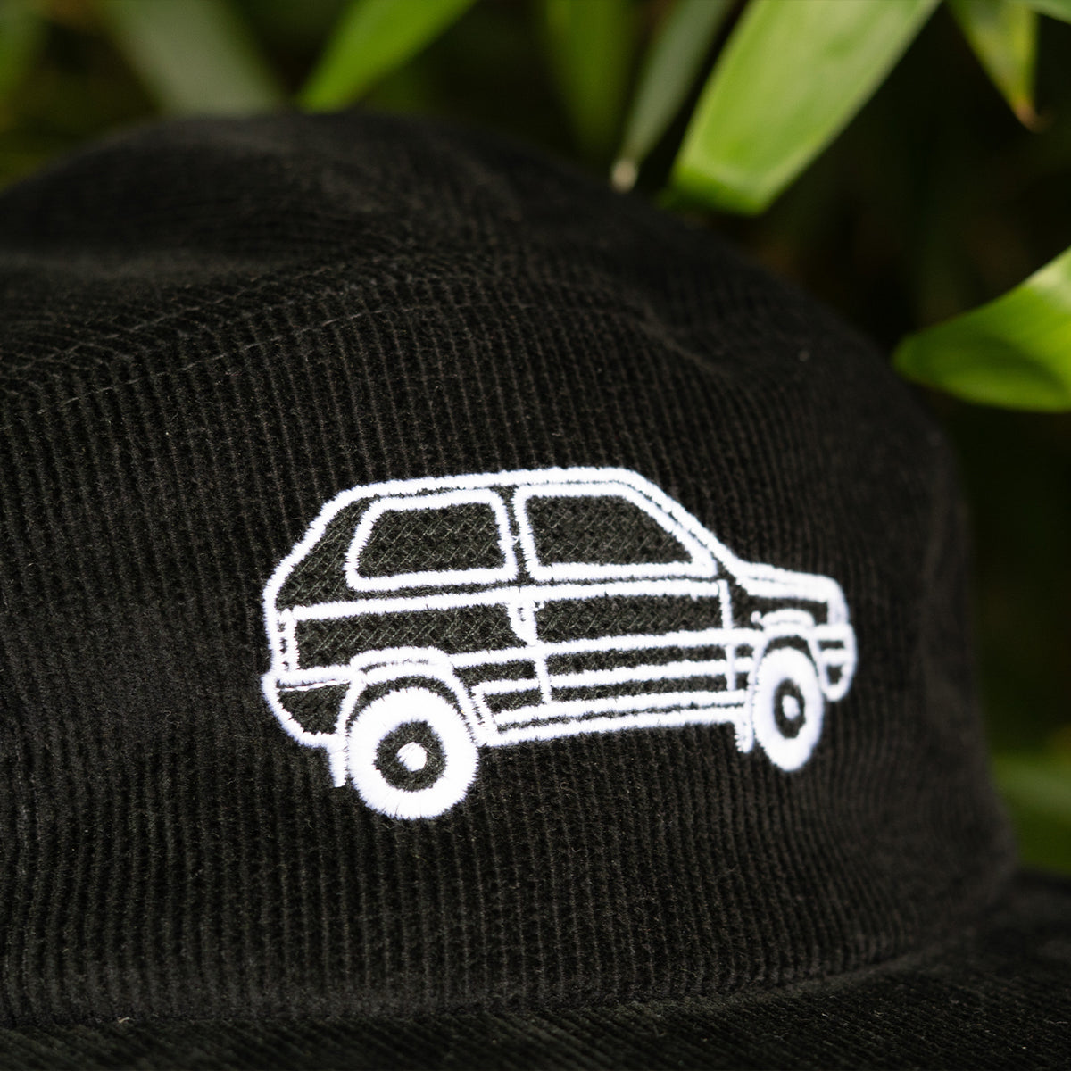 PANDA EMBROIDERED CORD CAP BLACK