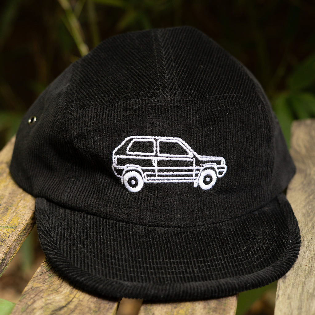 PANDA EMBROIDERED CORD CAP BLACK