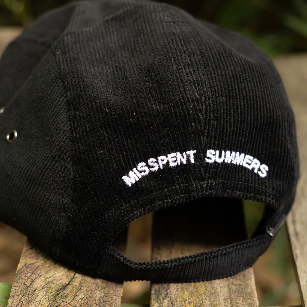 PANDA EMBROIDERED CORD CAP BLACK