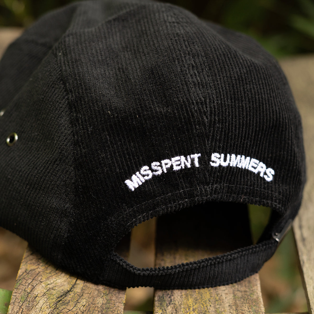 PANDA EMBROIDERED CORD CAP BLACK